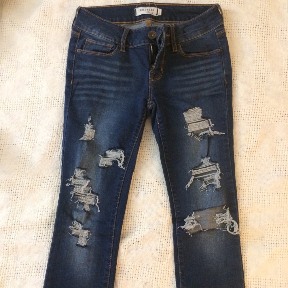 Dark wash distressed skinny jeans - Picture 2 of 8